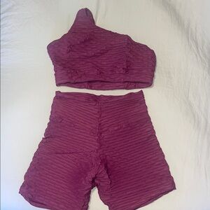 Booty by Brabants Purple Ribbed One-Shoulder Top and Shorts Set